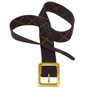 Rich Brown Soft Leather Bronze Stud Belt with Square Gold Tone Buckle